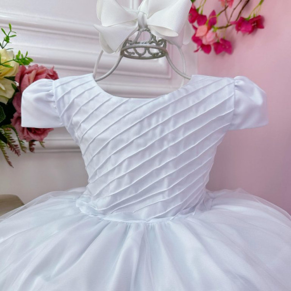 Vestido Infantil Branco C/ Busto Plissado para o Montar o Kit