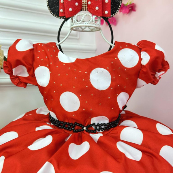 Vestido Infantil Minnie Vermelho Busto Com Strass Festas