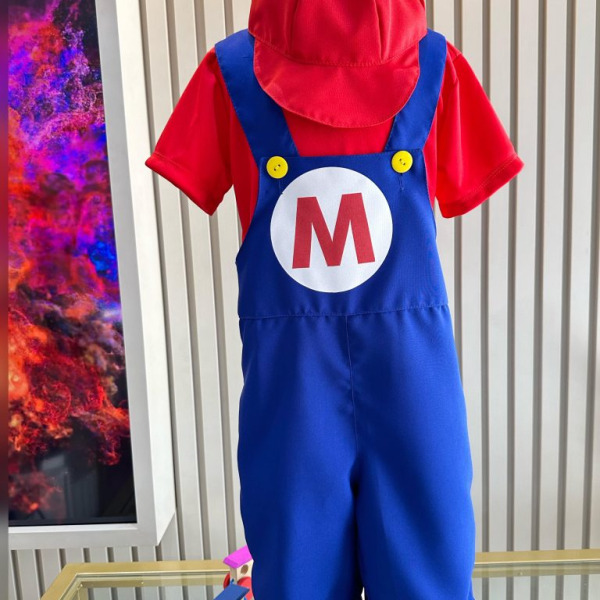 Conjunto Fantasia Infantil Mario Mecânico Vermelha Azul