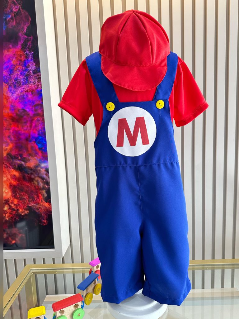 Conjunto Fantasia Infantil Mario Mecânico Vermelha Azul
