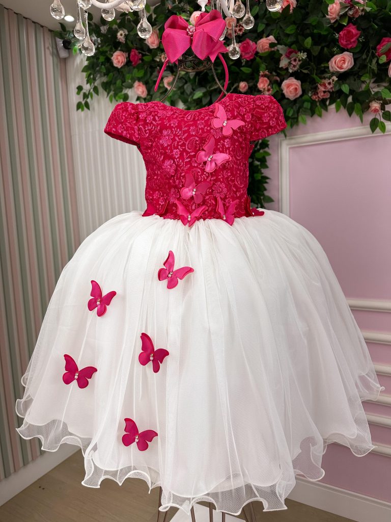 Vestido Juvenil - Midi Vila Lele Sabrina Pink e Off