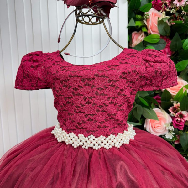 Vestido Enjoy Longo Laura Peito rendado Marsala