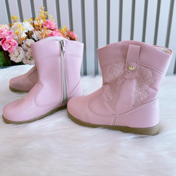 Bota infantil Boiadeira Texana Rosa Claro Com Zíper Luxo