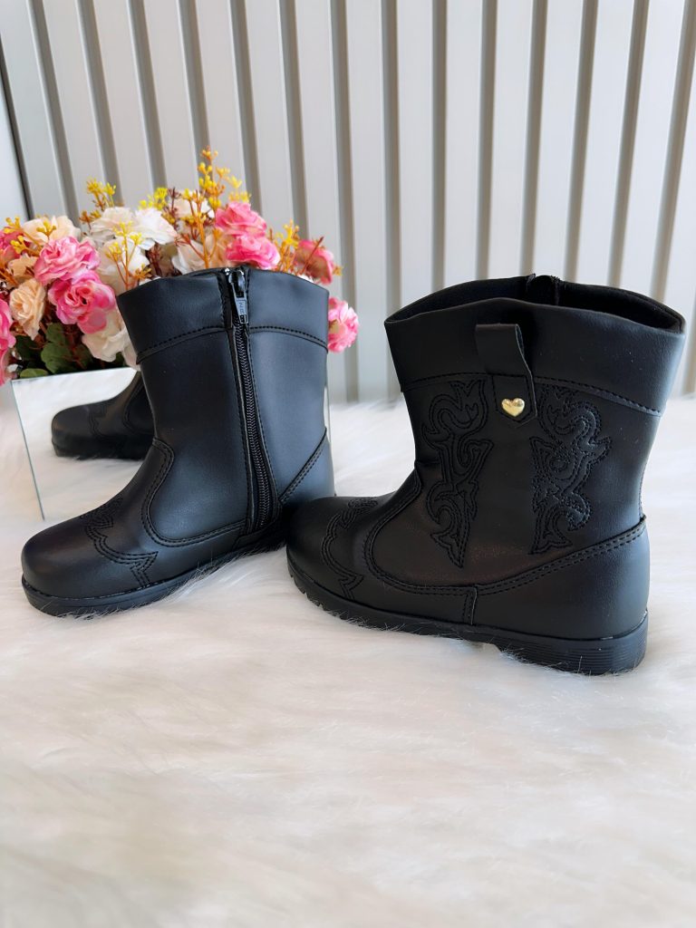 Bota infantil Boiadeira Texana Preto Com Zíper Luxo