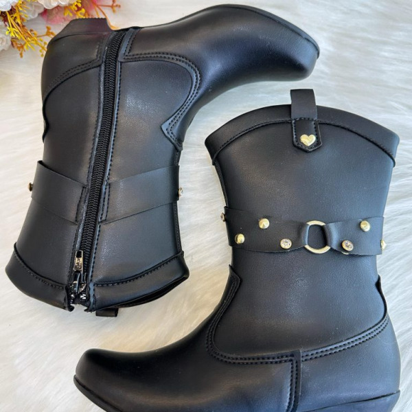 Bota infantil Boiadeira Texana Preta Com Salto e Zíper