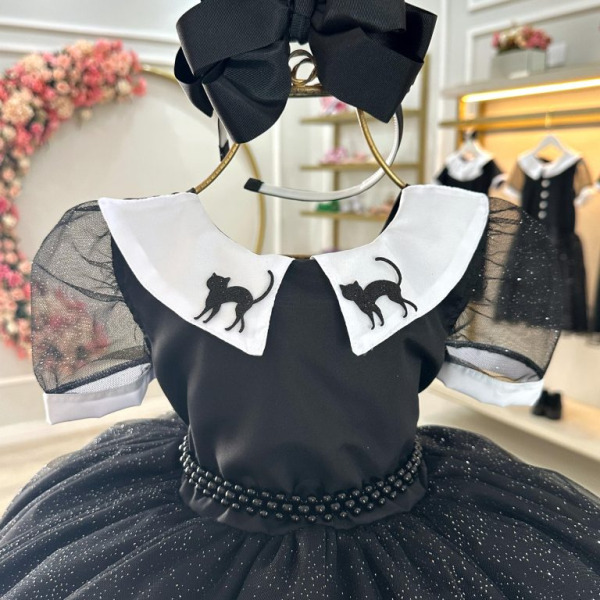 Vestido Fantasia Infantil Preto Wandinha Addams Festas