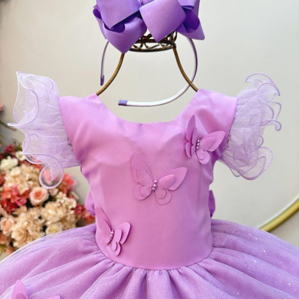 Vestido Infantil Lilás Jardim das Borboletas Festas