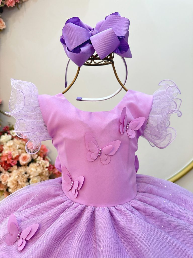 Vestido Infantil Lilás Jardim das Borboletas Festas