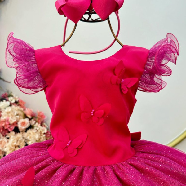 Vestido Infantil Pink Jardim das Borboletas Festas