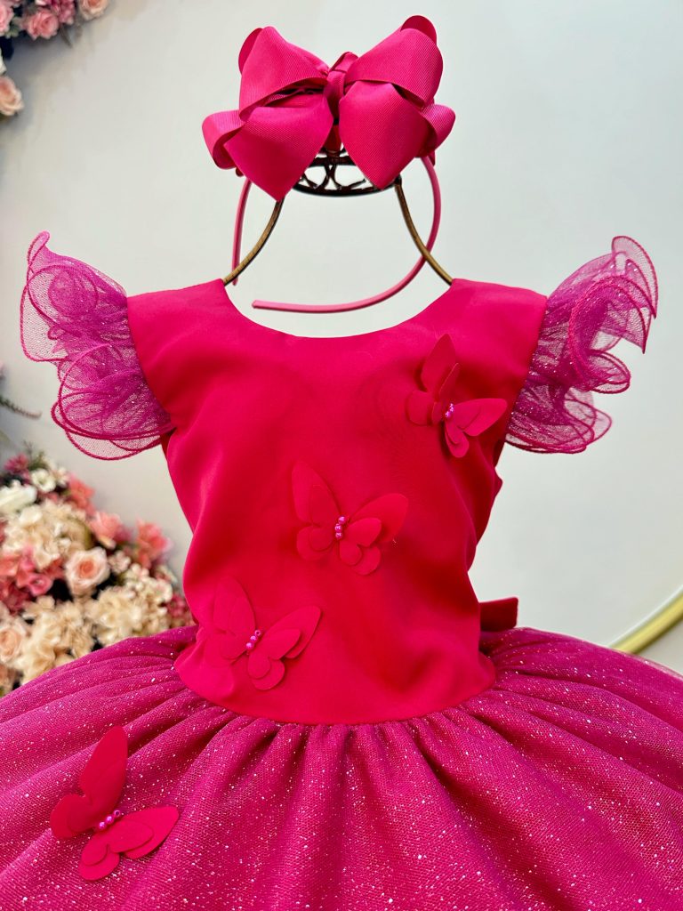 Vestido Infantil Pink Jardim das Borboletas Festas