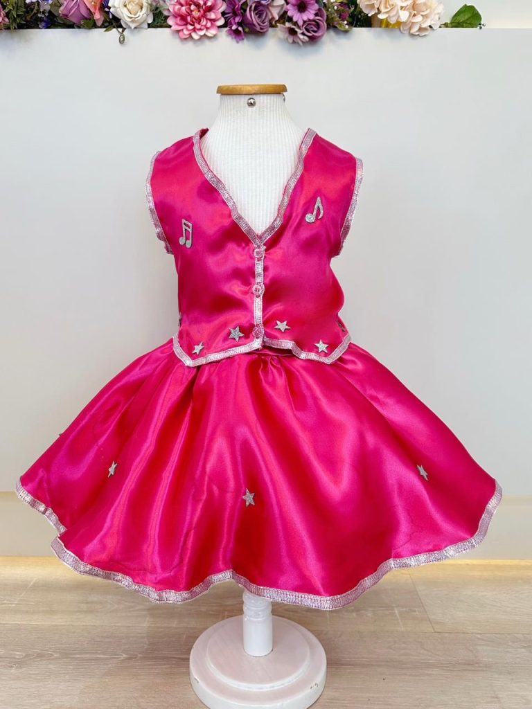 Conjunto Infantil Boiadeira Colete Saia Country Pink Festa