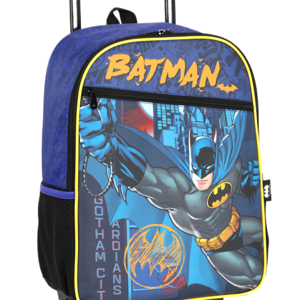 Mochila Infantil C/ Rodinhas Batman Preta e Azul