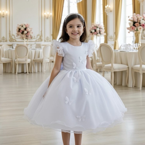 Vestido Infantil Branco Jardim das Borboletas Festas
