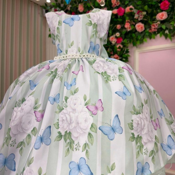 Vestido Ysa Kids Jardim Florido Melinda Verde Claro