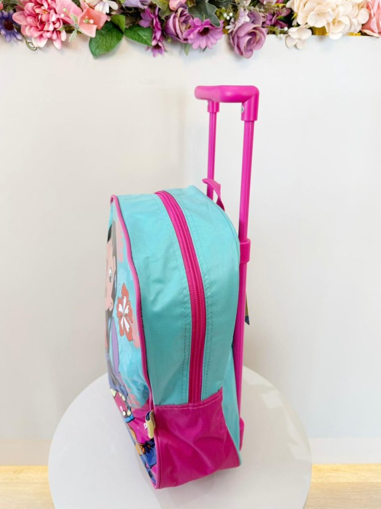 Mochila Infantil Pequena C/ Rodinhas da Lilo Stitch e Angel Verde