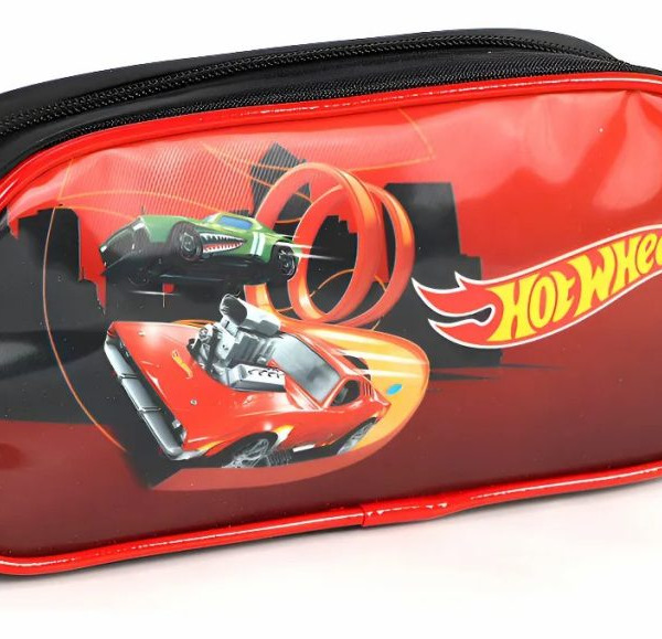 Estojo Escolar Simples do Hotwheels Race Preta e Vermelha