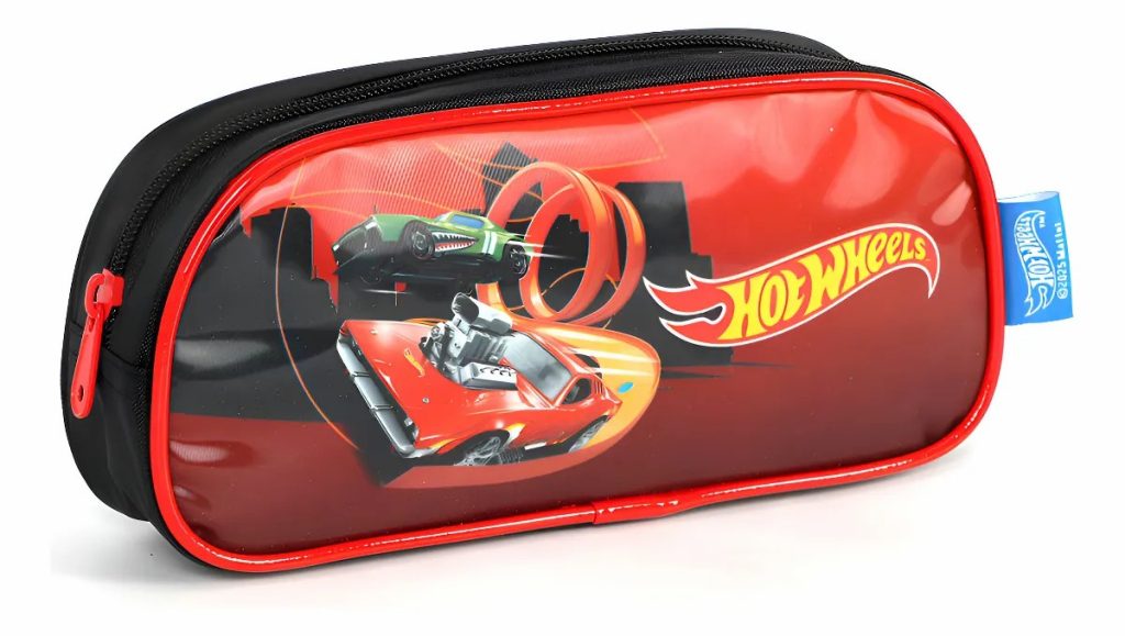 Estojo Escolar Simples do Hotwheels Race Preta e Vermelha