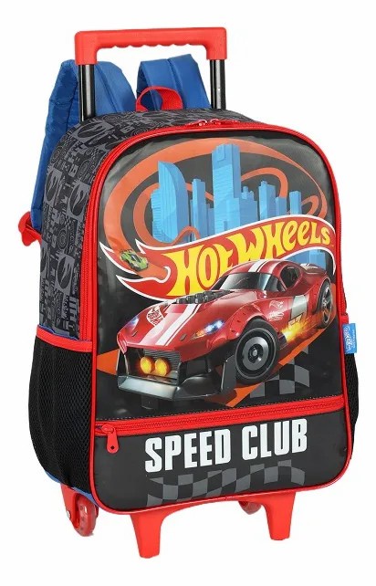Mochila Infantil Com Rodinhas Hotwheels Speed Club Preta e Azul
