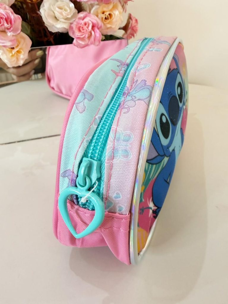 Estojo Escolar Simples da Lilo Stitch e Angel Rosa