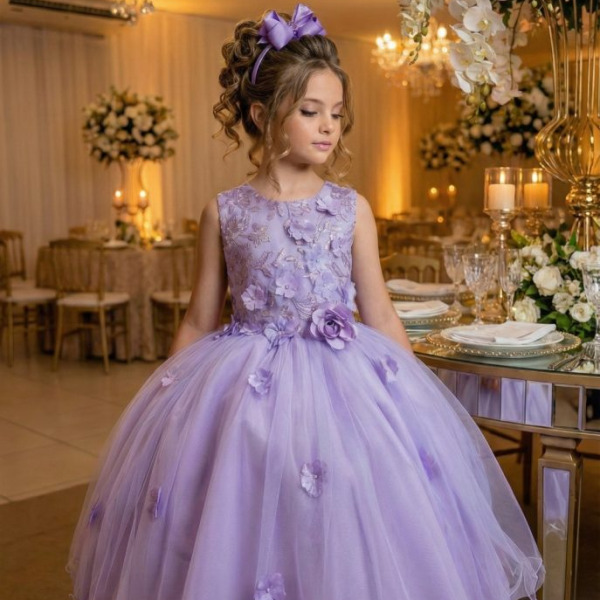 Vestido Juvenil Vila Lele Regata Flores Lilas