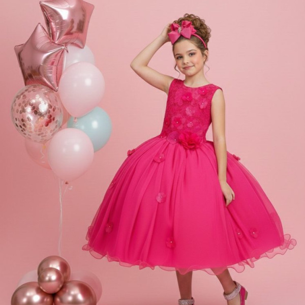 Vestido Juvenil Vila Lele Regata Flores Pink