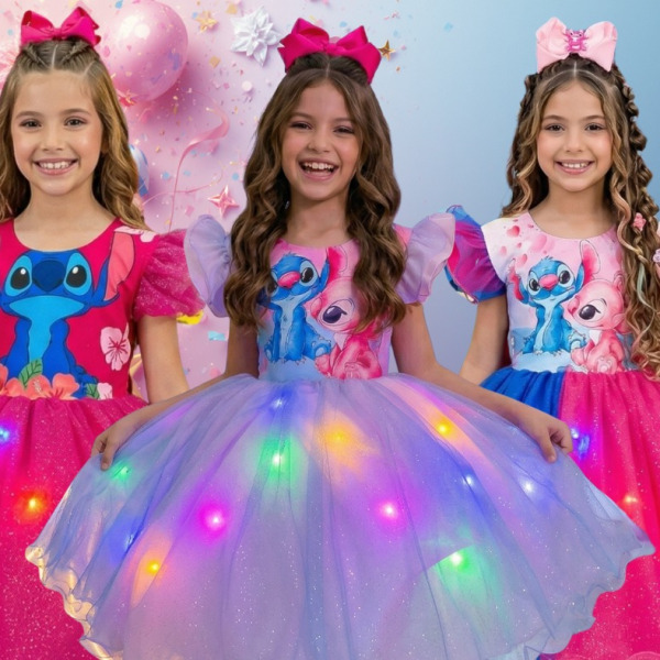 Vestido Tematicos Ysa Kids Lilo Stitch com Led  + Saiote