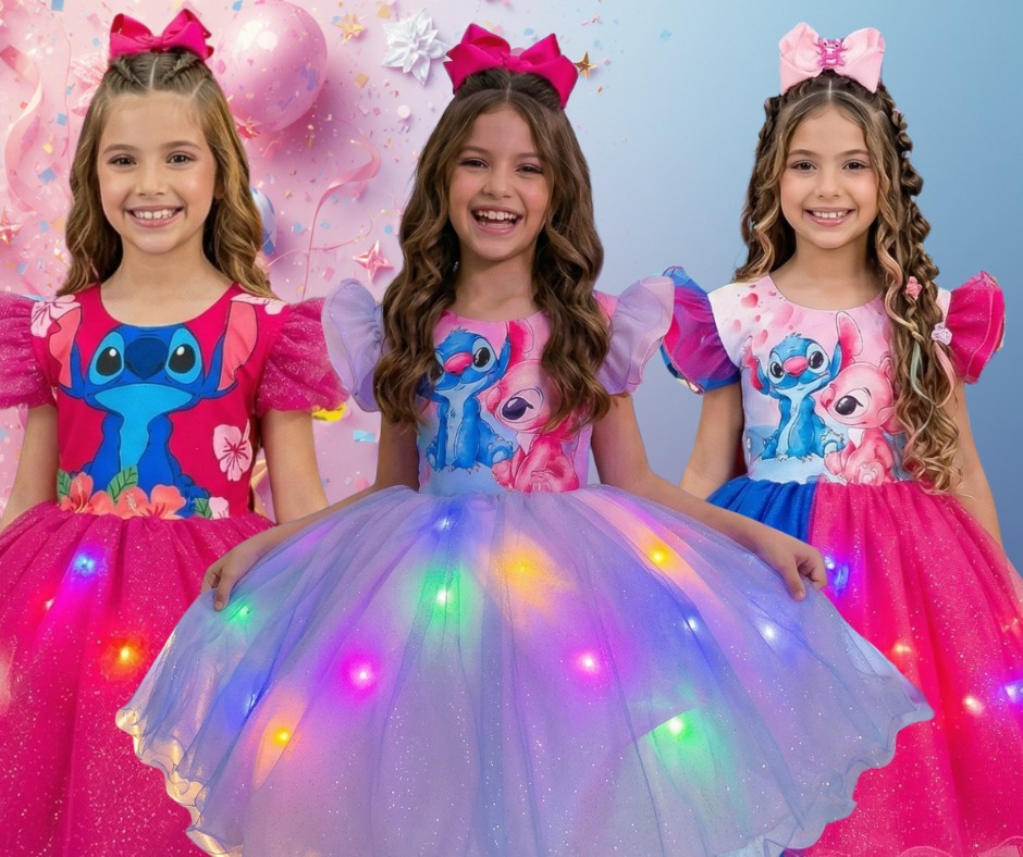 Vestido Tematicos Ysa Kids Lilo Stitch com Led + Saiote