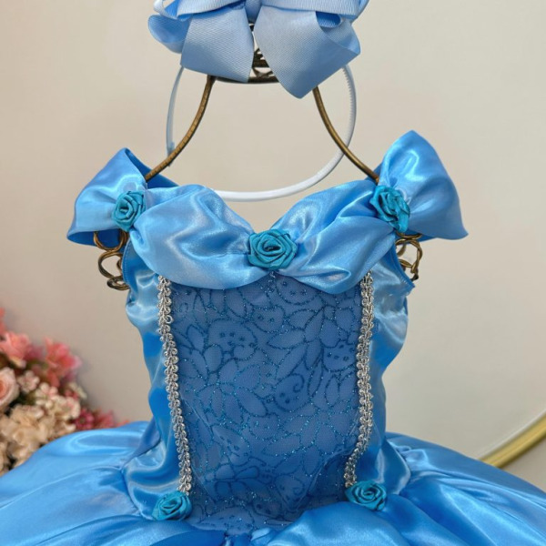 Fantasia Infantil Cinderela Azul Renda Brilho