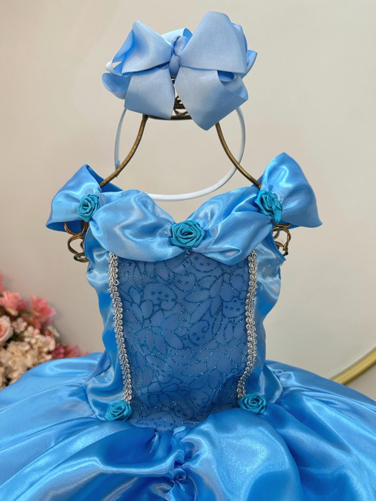 Fantasia Infantil Cinderela Azul Renda Brilho