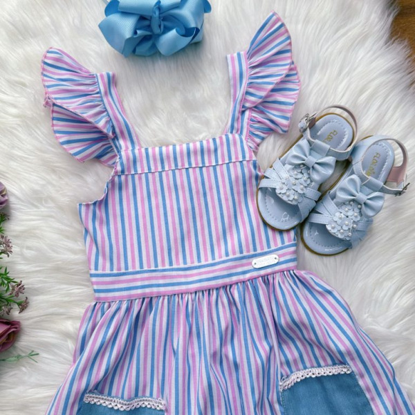 Vestido Infantil Casual Primavera Verão Listras Coloridas