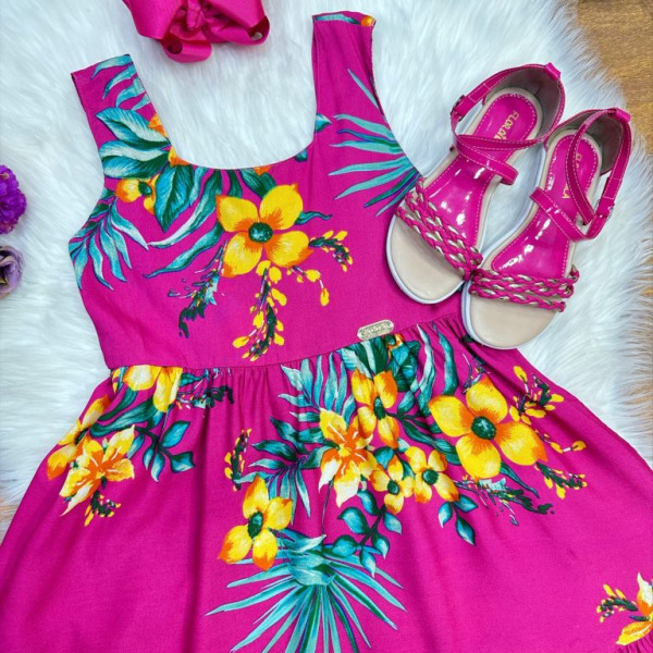 Vestido Infantil Casual Primavera Verão Pink Florido Colorido