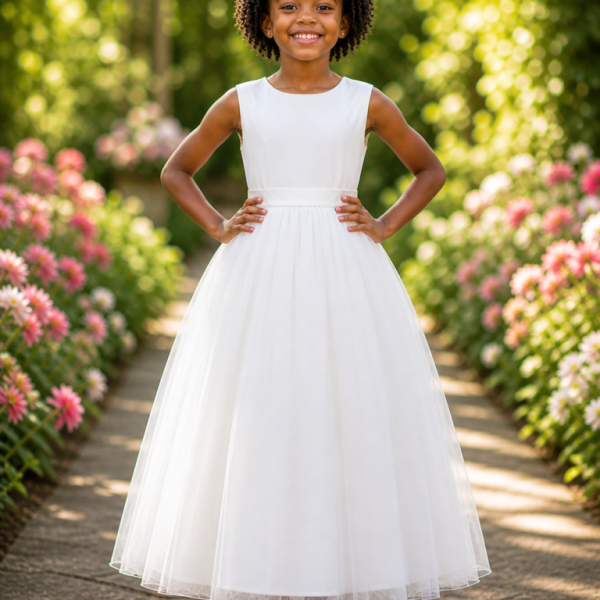 Vestido Infantil Longo Marfim Daminhas Formaturas Luxo