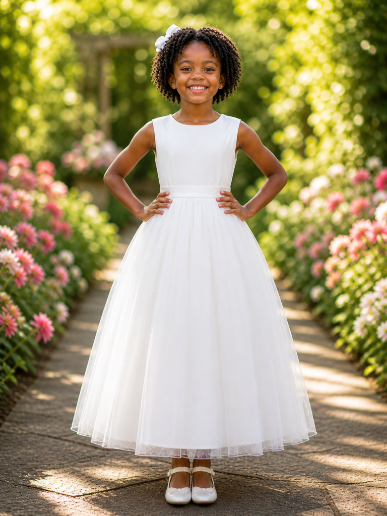 Vestido Infantil Longo Marfim Daminhas Formaturas Luxo