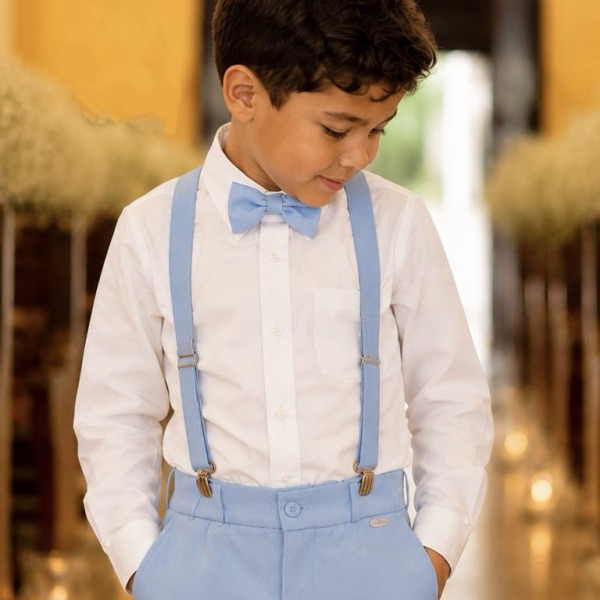 Conjunto Social Pajem Camisa Branca com Calça e Susp. Azul Bebê