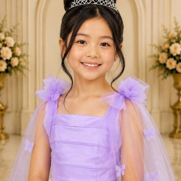 Vestido Infantil Longo Lilás Aplique Borboletas Festas Dama Luxo
