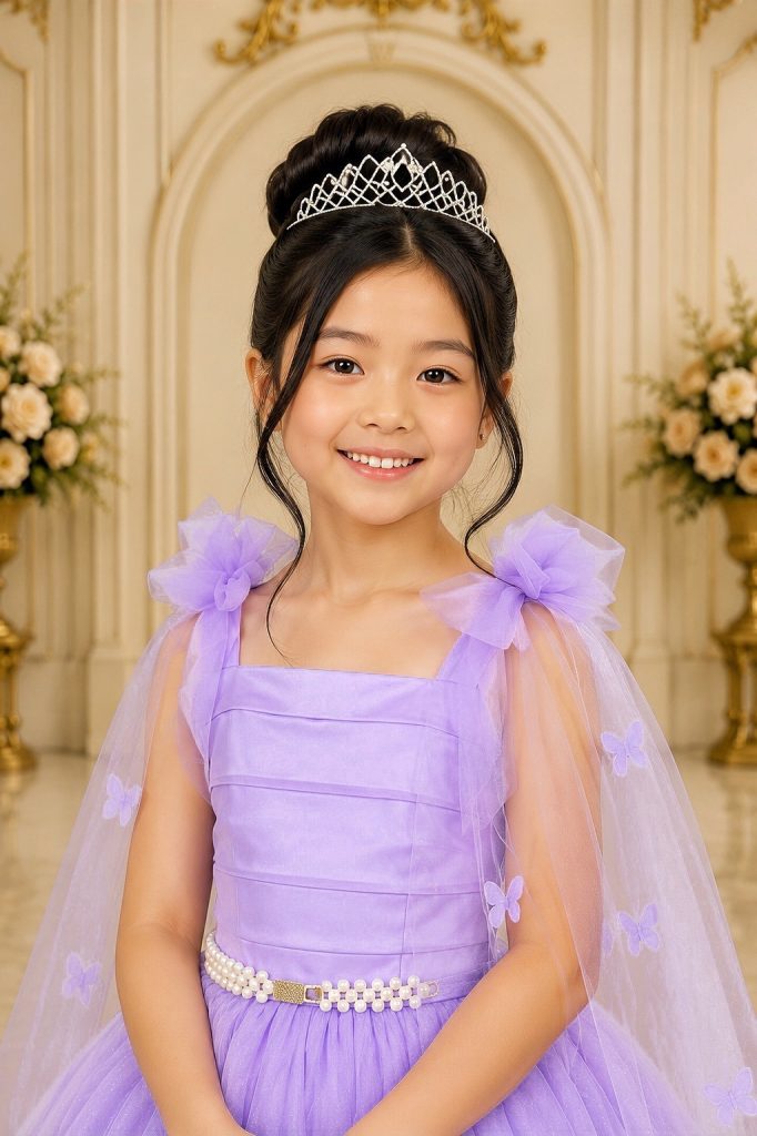 Vestido Infantil Longo Lilás Aplique Borboletas Festas Dama Luxo