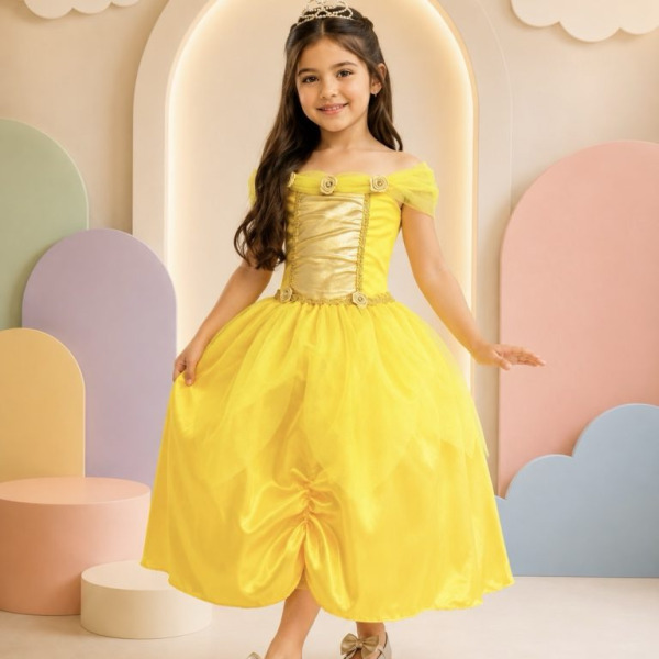 Fantasia Infantil Princesa Bela e a Fera Aurora Com Luvas