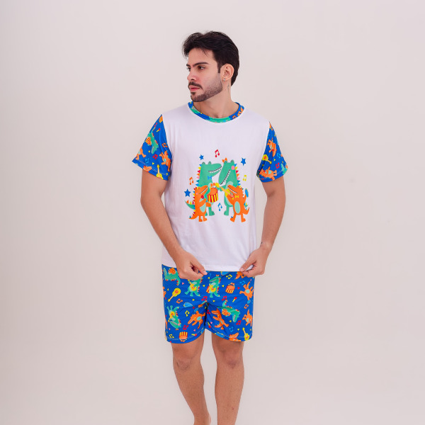 Pijama Adulto Masculino Curto Jaca Music Azul Royal