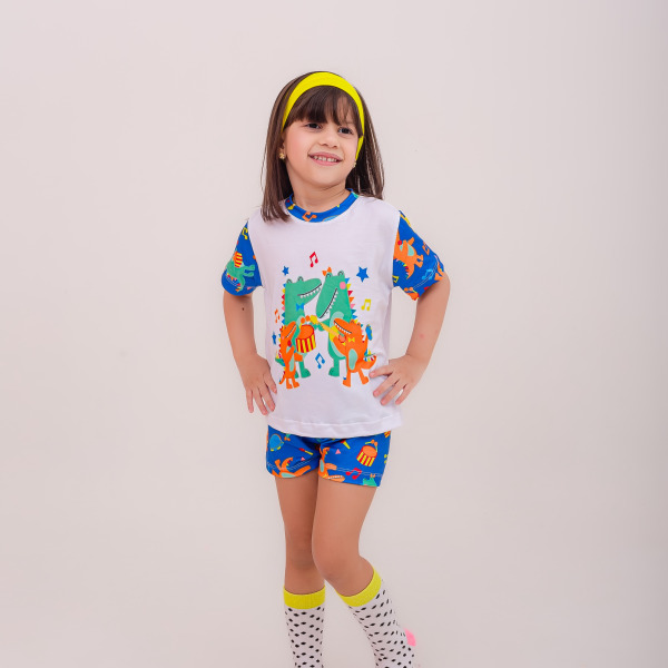 Pijama Infantil Menina Curto Jaca Music Azul Royal
