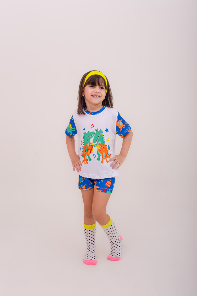 Pijama Infantil Menina Curto Jaca Music Azul Royal