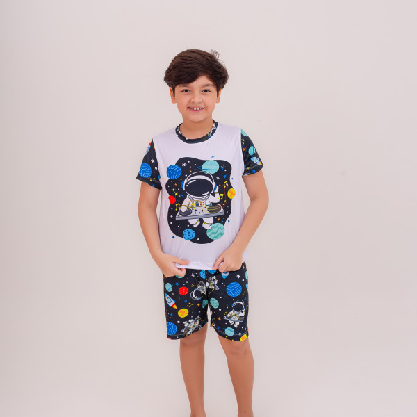 Pijama Infantil Menino Curto Astronauta DJ Preto