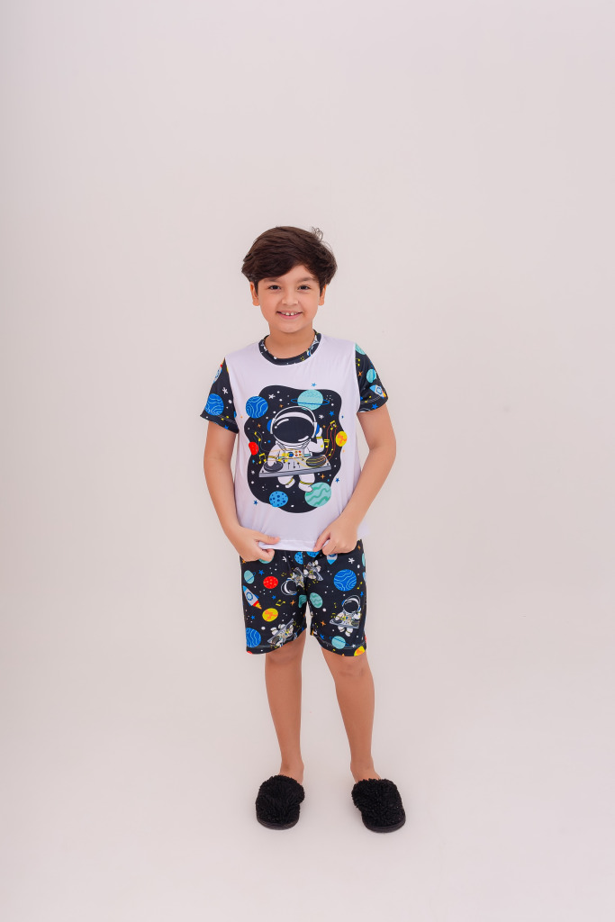 Pijama Infantil Menino Curto Astronauta DJ Preto