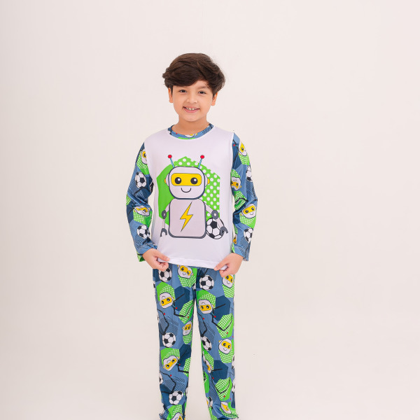 Pijama Infantil Menino Longo Robot Football Azul