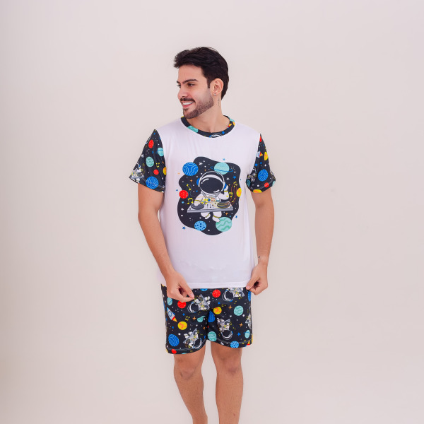Pijama Adulto Masculino Curto Astronauta DJ Preto