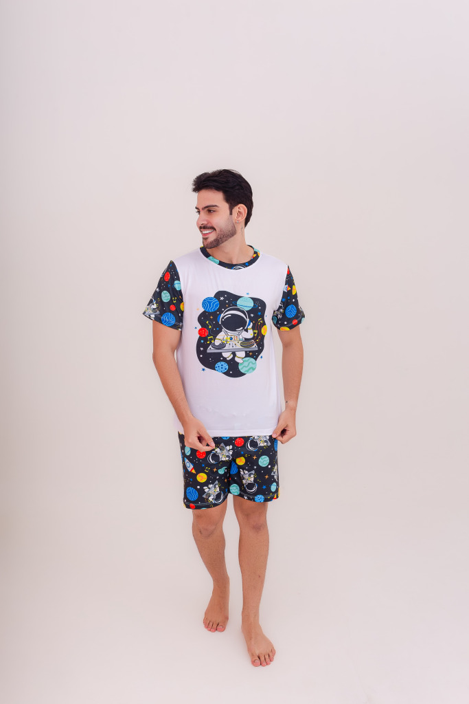 Pijama Adulto Masculino Curto Astronauta DJ Preto