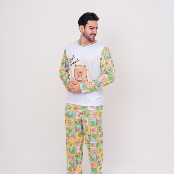 Pijama Adulto Masculino Longo Capi Mood Colorido