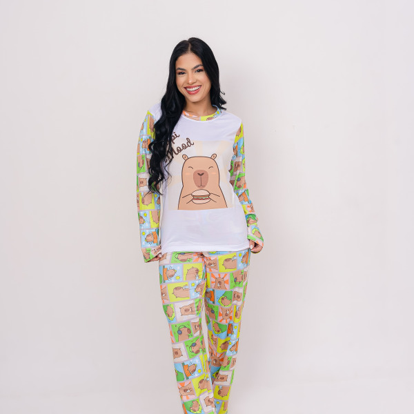 Pijama Adulto Feminino Longo Capi Mood Colorido