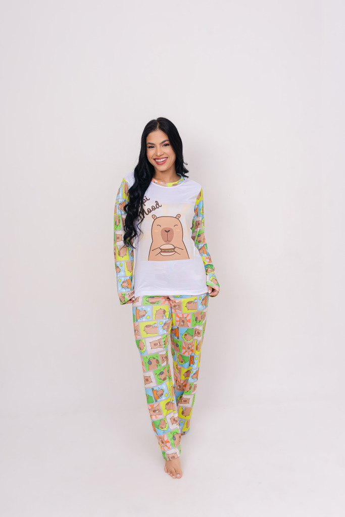 Pijama Adulto Feminino Longo Capi Mood Colorido