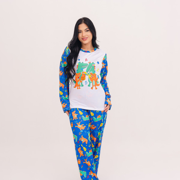 Pijama Adulto Feminino Longo Jaca Music – Azul Royal
