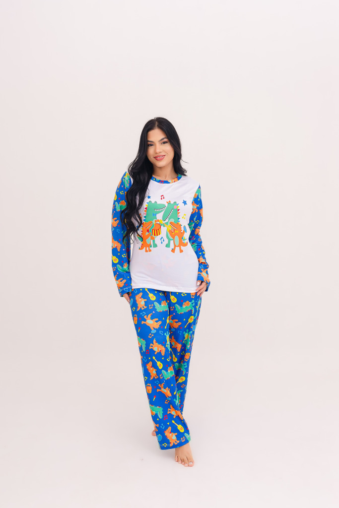 Pijama Adulto Feminino Longo Jaca Music – Azul Royal
